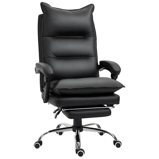 Black Faux Leather Office Chair, Height-Adjustable Executive Chair with 155° Reclining High Back and Footrest