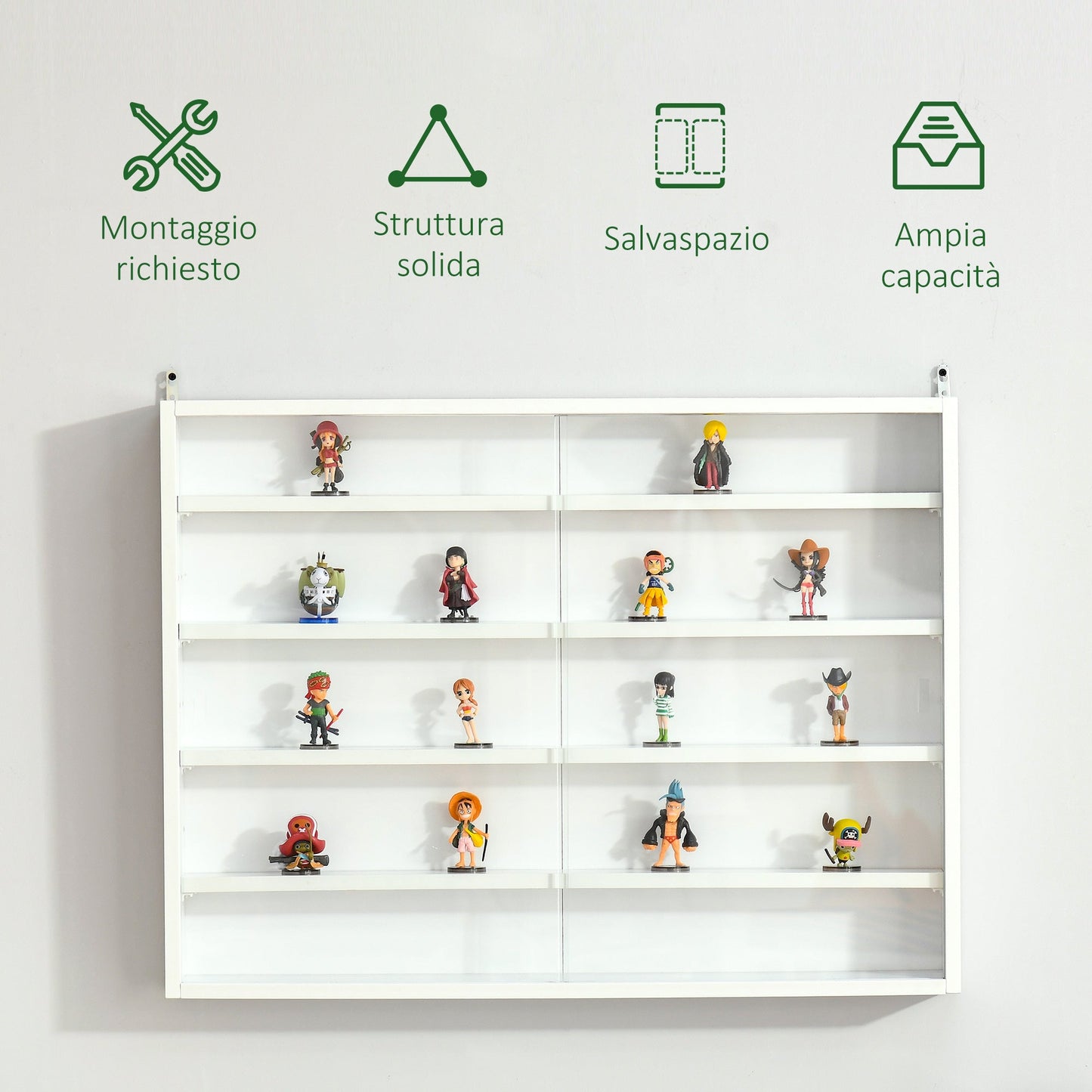 Modern Display Cabinet for Collectibles 5 Shelves, Storage Display Case with Adjustable Shelves, 80x9.5x60cm, White