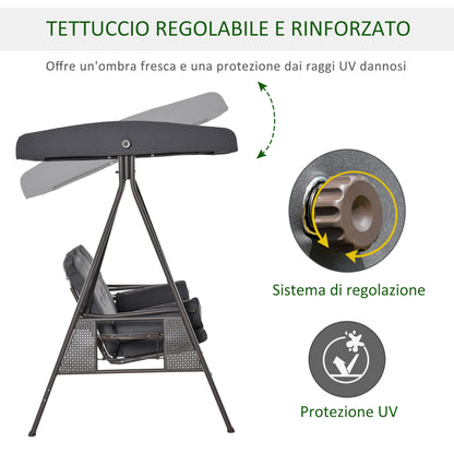 3-Seater Garden Swing with Adjustable Roof, Cup Holder and Cushions, 208x120x172 cm, Grey