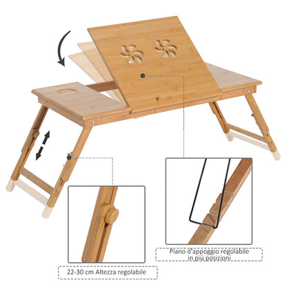 Folding and Tilting PC Bed Table with Drawer, 72x35x22-30, Wood Color