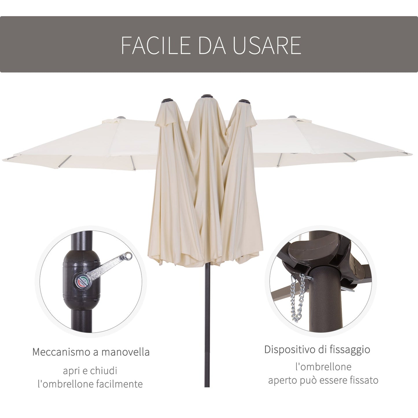 Beige Umbrella Garden Parasol and Double exterior fabric and polyester, 4.55 x 2.4m