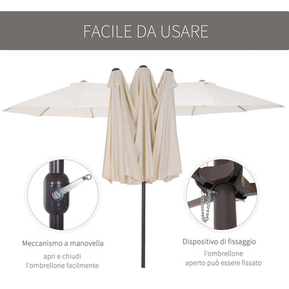 Beige Umbrella Garden Parasol and Double exterior fabric and polyester, 4.55 x 2.4m