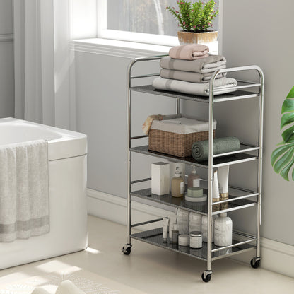 4-Tier Utility Cart with 2 Adjustable Shelves and Raised Edges, Stainless Steel, 60x35x100 cm