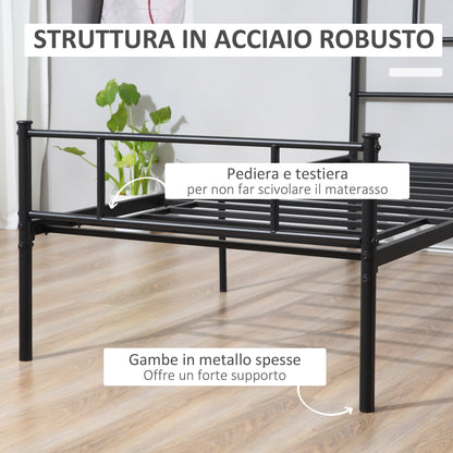Single Steel Bed Frame 90x200cm with Slats, Headboard and Footboard, Black
