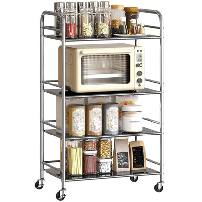 4-Tier Utility Cart with 2 Adjustable Shelves and Raised Edges, Stainless Steel, 60x35x100 cm