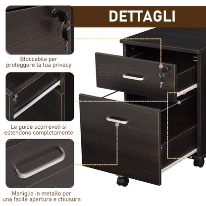 Office File Cabinet Wooden Desk Drawer Cabinet, 2 Drawers, Lock with 2 Keys, Black, 40x45x55.6cm