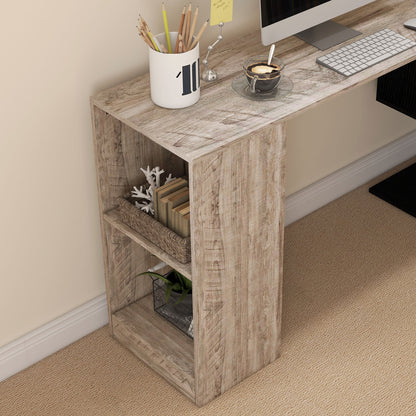 Space-Saving Corner Desk with S-Shaped Shelf, Wooden, 140x120x78 cm, Wood Effect Grey
