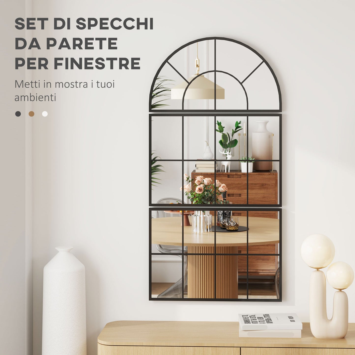 Arched Window Style Wall Mirror for Bedroom and Entrance, 76x43cm, Black