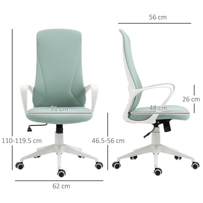 Ergonomic and Padded Office Chair with Adjustable Height and Rocking, 62x56x110-119.5 cm, Green
