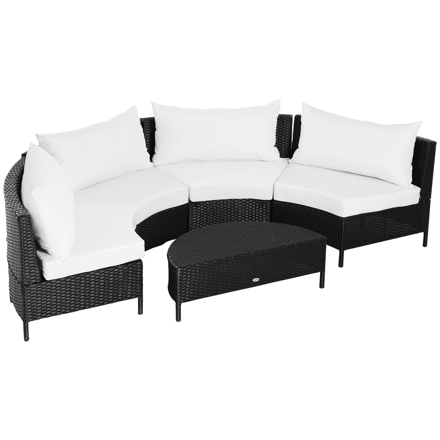 5-Piece Rattan Outdoor Sofa Set with Ottoman, Black and White Garden Lounge Set, 96cm x 68cm x 65cm