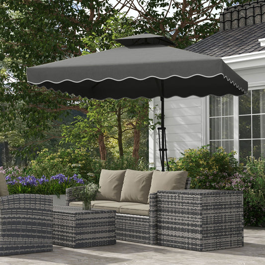 Cantilever Umbrella with Double Roof, Crank Opening and Cross Base, 2.5x2.5m, Grey