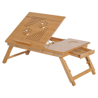 Bamboo Laptop Bed Tray with Cooling System, 55x35x22-32.5cm