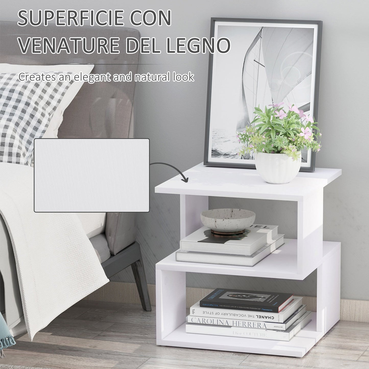 Tavolino Living Room Modern Design 2 Shelves Modern Design, White Wood, 40x40x43cm