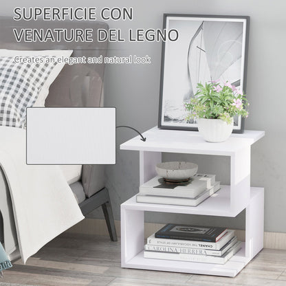 Tavolino Living Room Modern Design 2 Shelves Modern Design, White Wood, 40x40x43cm