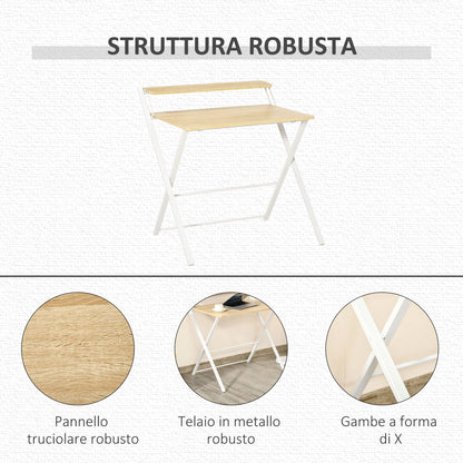 Folding Desk Space with Superior Shelf for Room and Office, 81.5x70x84cm, Wood and White Color
