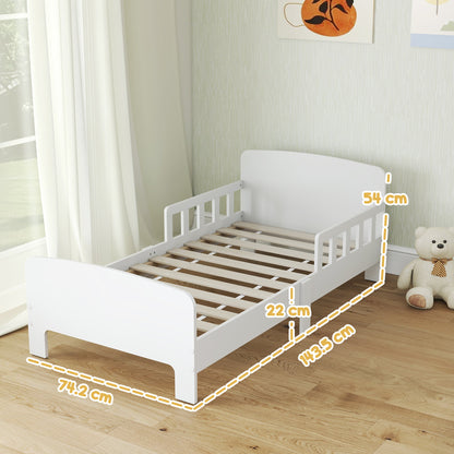 Children's Bed for 3-8 Years Low with Side Rails and Smooth Edges, Made of Wood, 143.5x74.2x54 cm, White