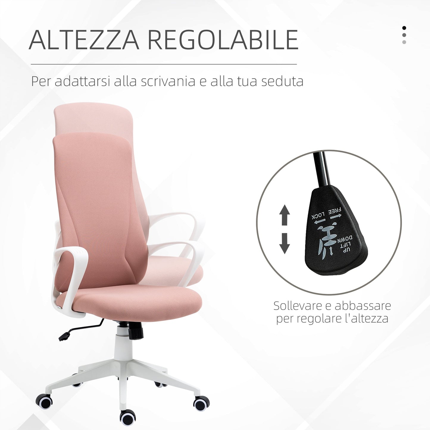 Ergonomic and Padded Office Chair with Adjustable Height and Rocking, 62x56x110-119.5 cm, Pink