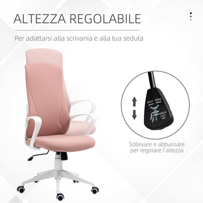 Ergonomic and Padded Office Chair with Adjustable Height and Rocking, 62x56x110-119.5 cm, Pink