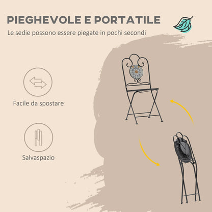 3‑Piece Grey Mosaic Garden Bistro Set with Folding Chairs