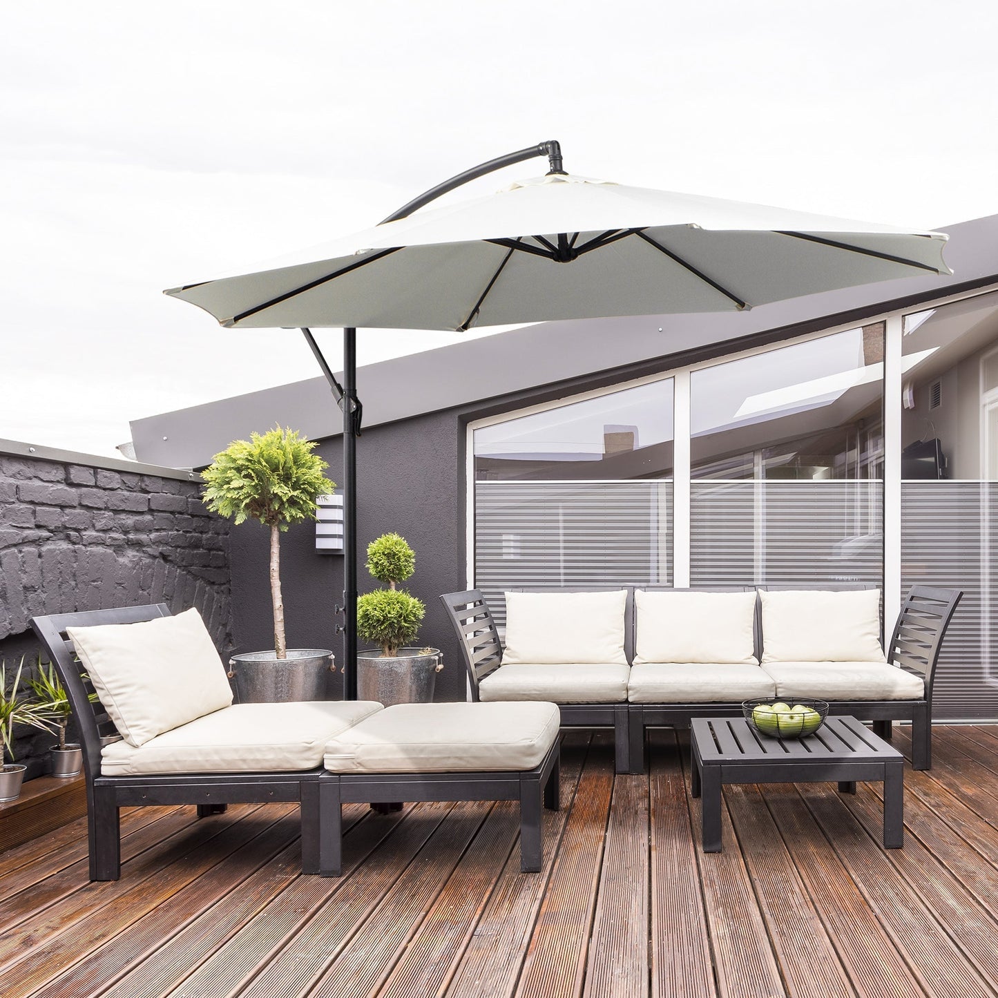 Outdoor Umbrella 3x2.5m with Crank, in Steel and Anti-UV Polyester, Cream