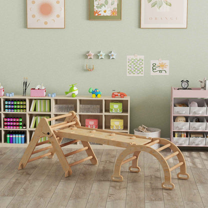 5-in-1 Children's Playground with Triangle, Smooth Wall and Arch, Made of Poplar and Pine Wood, 188x70x59 cm