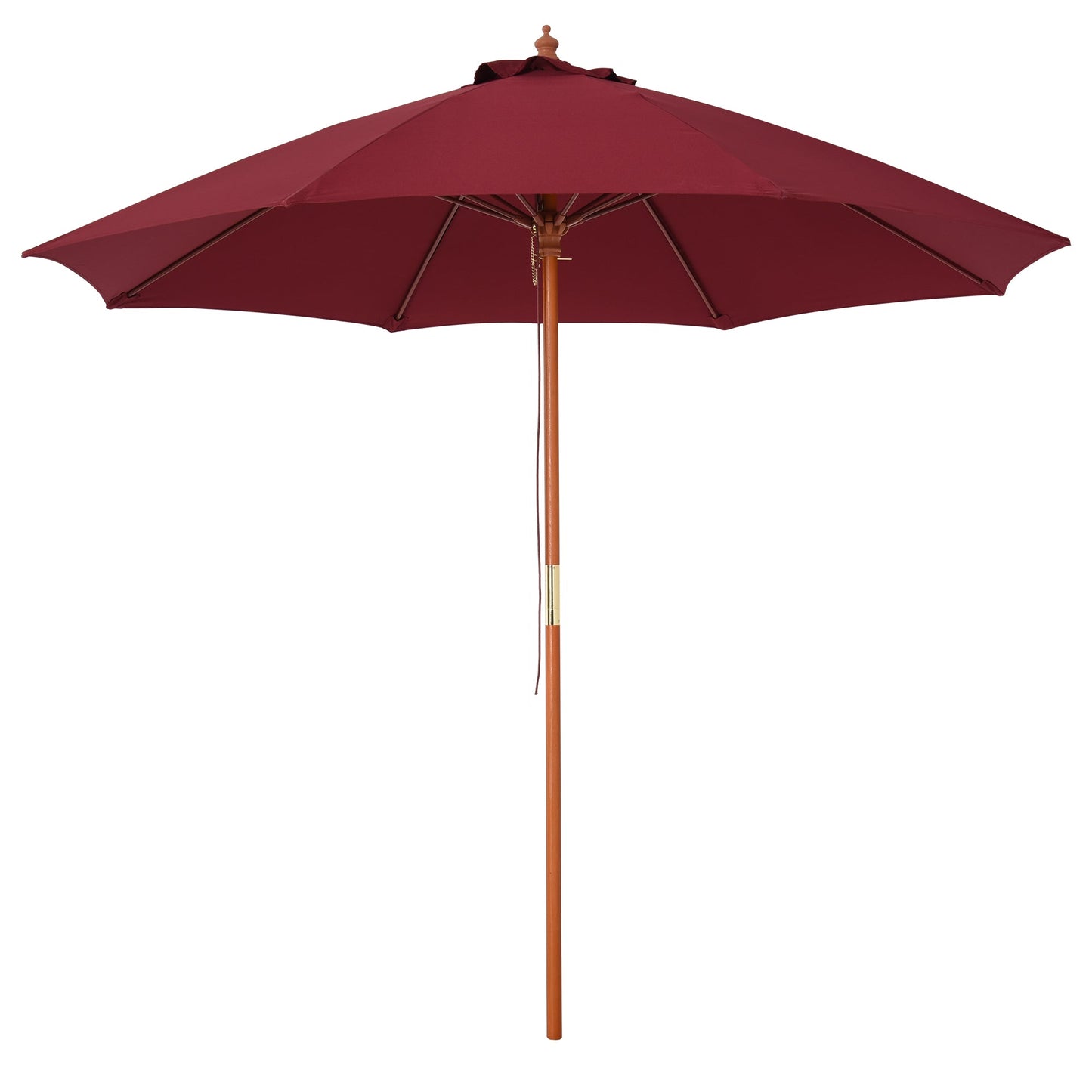 2.5x2.5m Garden Umbrella with Red Polyester Windproof Canopy and Wooden Pole
