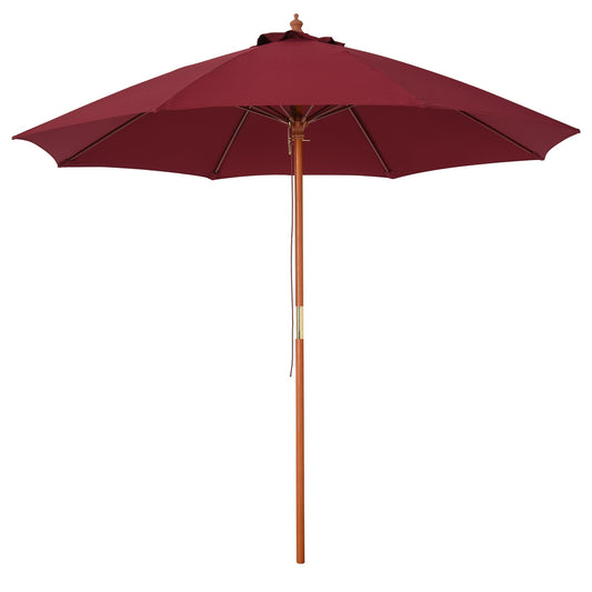 2.5x2.5m Garden Umbrella with Red Polyester Windproof Canopy and Wooden Pole