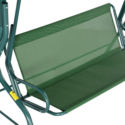3-Seater Swing with Adjustable Canopy and Cushions, in Steel and Polyester, 170x110x153 cm, Green and White