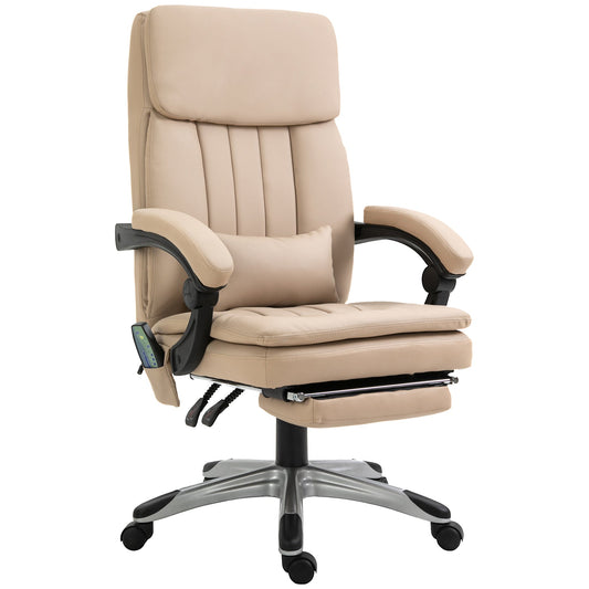 Office Massage Chair, Height Adjustable and Reclining PU Leather, 67x69x106.5-114.5cm Beige