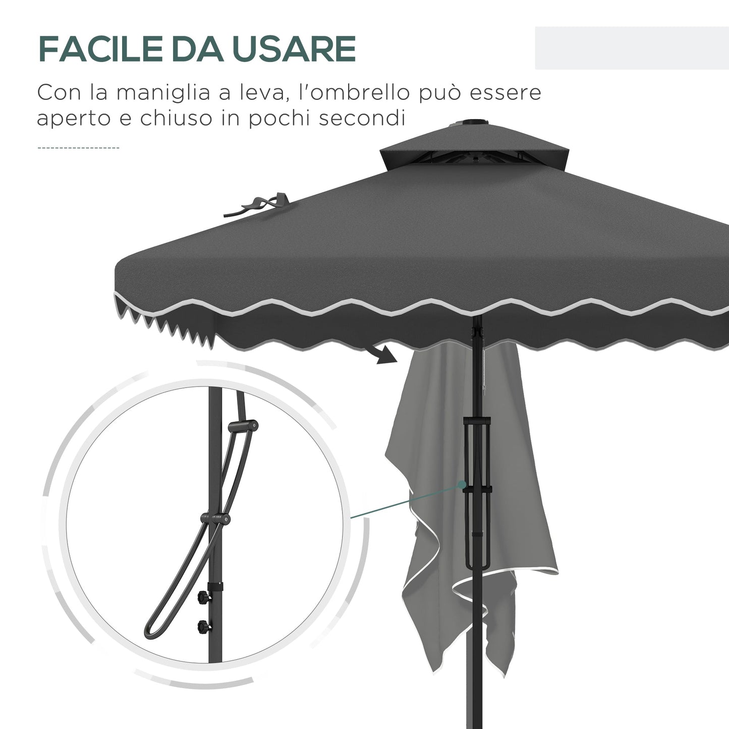 Cantilever Umbrella with Double Roof, Crank Opening and Cross Base, 2.5x2.5m, Grey