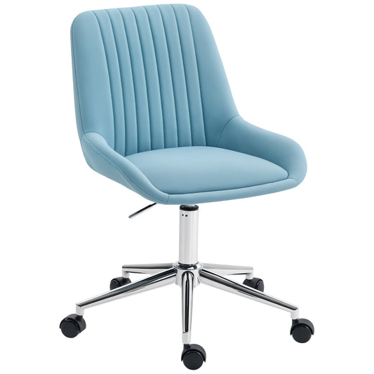 Height-Adjustable Desk Chair with 5 Wheels, PU Silicone, Foam and Steel, 52x58x80-90 cm, Blue