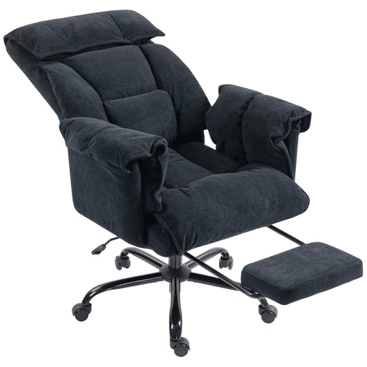 Reclining Office Chair with Footrest, High Back, Adjustable Height and Wheels, Black