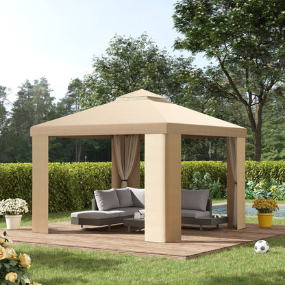 Garden Event Gazebo  3x3m metal with mosquito net and 2 levels in khaki polyester levels