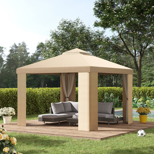 Garden Event Gazebo  3x3m metal with mosquito net and 2 levels in khaki polyester levels