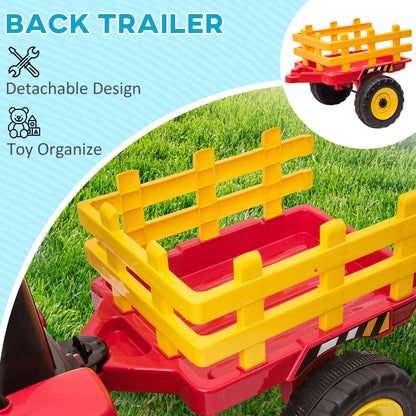Electric Tractor for Children 3-6 Years with Removable Trailer, 12V Battery and Remote Control, Red