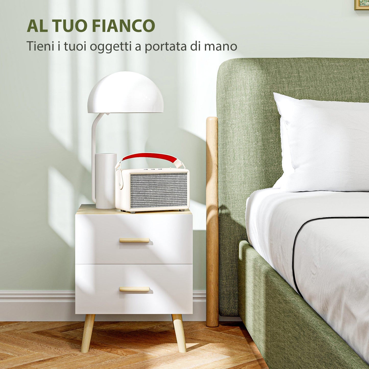 Scandinavian Style Wooden Bedside Table with 2 Drawers, 40x40x50 cm, Oak