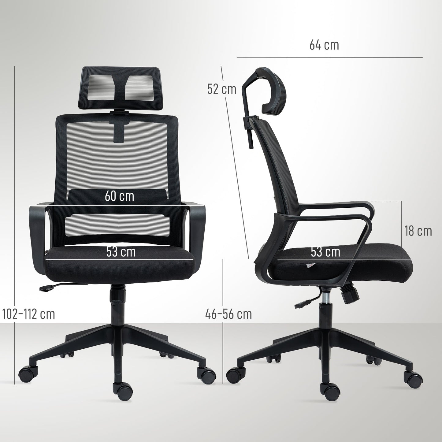 Ergonomic Office Chair with Adjustable Headrest and Height, Rocking Function and Wheels, Black