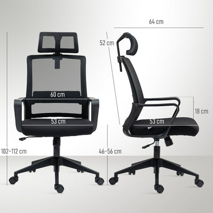 Ergonomic Office Chair with Adjustable Headrest and Height, Rocking Function and Wheels, Black