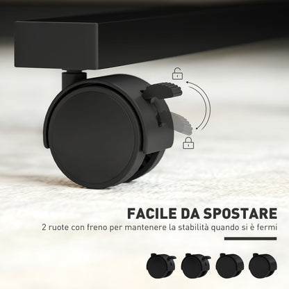 C-Shaped Sofa Table with Lockable Wheels and Tiltable Top, Black