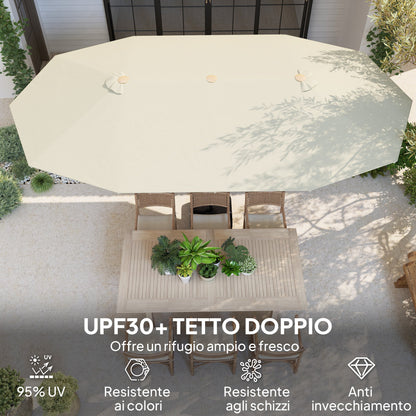 Double Umbrella with Crank Opening, in Stainless Steel and Polyester, 455x265x238 cm, Beige