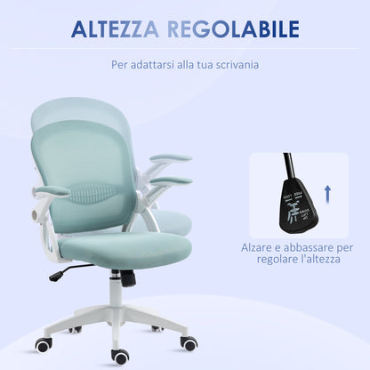 Ergonomic Office Chair with Mesh Backrest and Adjustable Height, 65.5x61.5x88-97.5cm, Light Blue