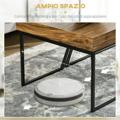 Set of 2 Chipboard and Steel Coffee Tables, Black Table 80x60x42 cm and Brown Table 60x60x46 cm