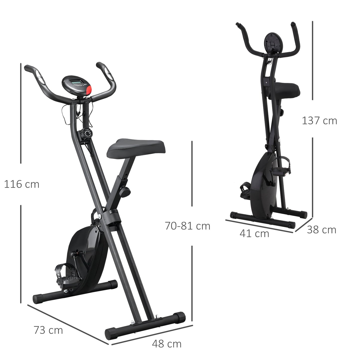 Professional Exercise Bike with Adjustable Resistance and Height, in Steel and PP, 41x86x112 cm, Black