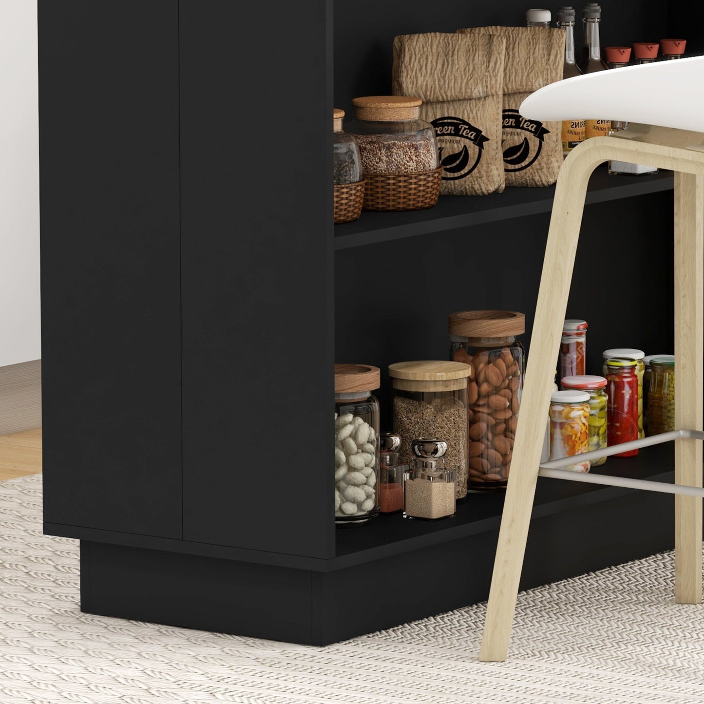 Kitchen Island with 2 Open Shelves and 2 Cabinets, MDF, 105x60x82 cm, Oak and Black