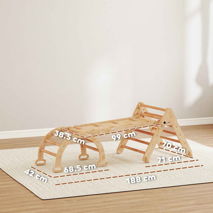 5-in-1 Children's Playground with Triangle, Smooth Wall and Arch, Made of Poplar and Pine Wood, 188x70x59 cm