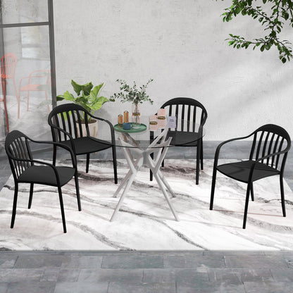 Set of 4 Stackable Garden Chairs in PP with High Backrest and Armrests, 57x54x78 cm, Black