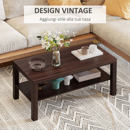 Classic Rectangular Coffee Table with Wooden Storage Shelf 90×45×44.5cm