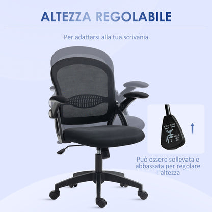 Ergonomic Office Chair with Mesh Backrest and Adjustable Height, 65.5x61.5x88-97.5cm, Black