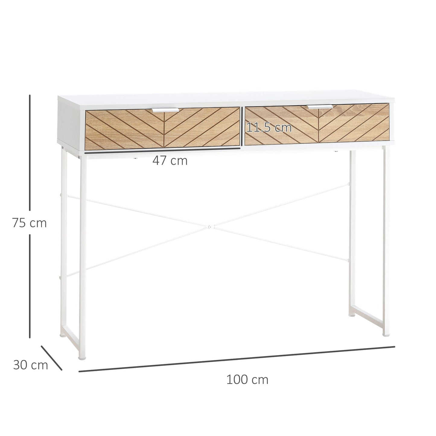 Modern Console Table for Entryway and Living Room with 2 Metal Drawers 100x30x75cm - White