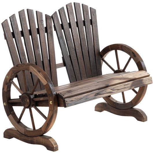 Country Style Wooden Garden Bench with Wheel Armrests, 108x66x95cm, Wood Color